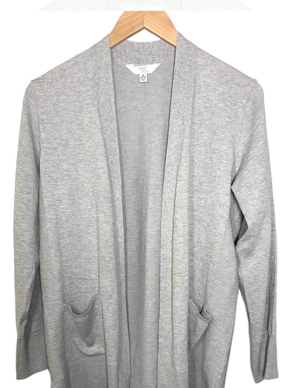 Time & Tru Light Gray Open-Front Women's Cardigan